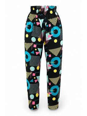 Super Massive X Small Black Retro Geometric Print Cotton Tapered Pants Casual